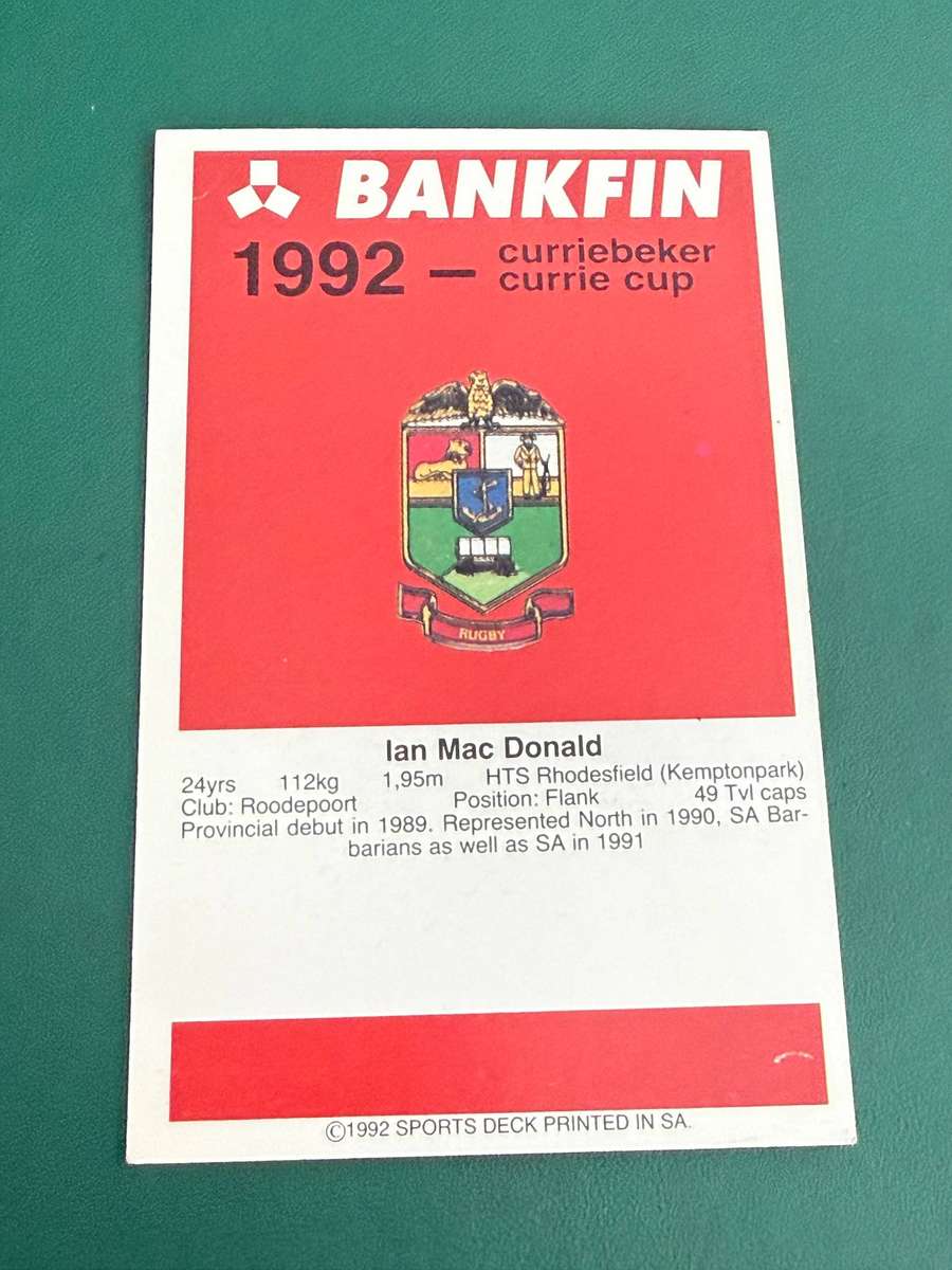 Rugby Card - *SIGNED* Ian Macdonald 1992 Sports Deck Rugby Card