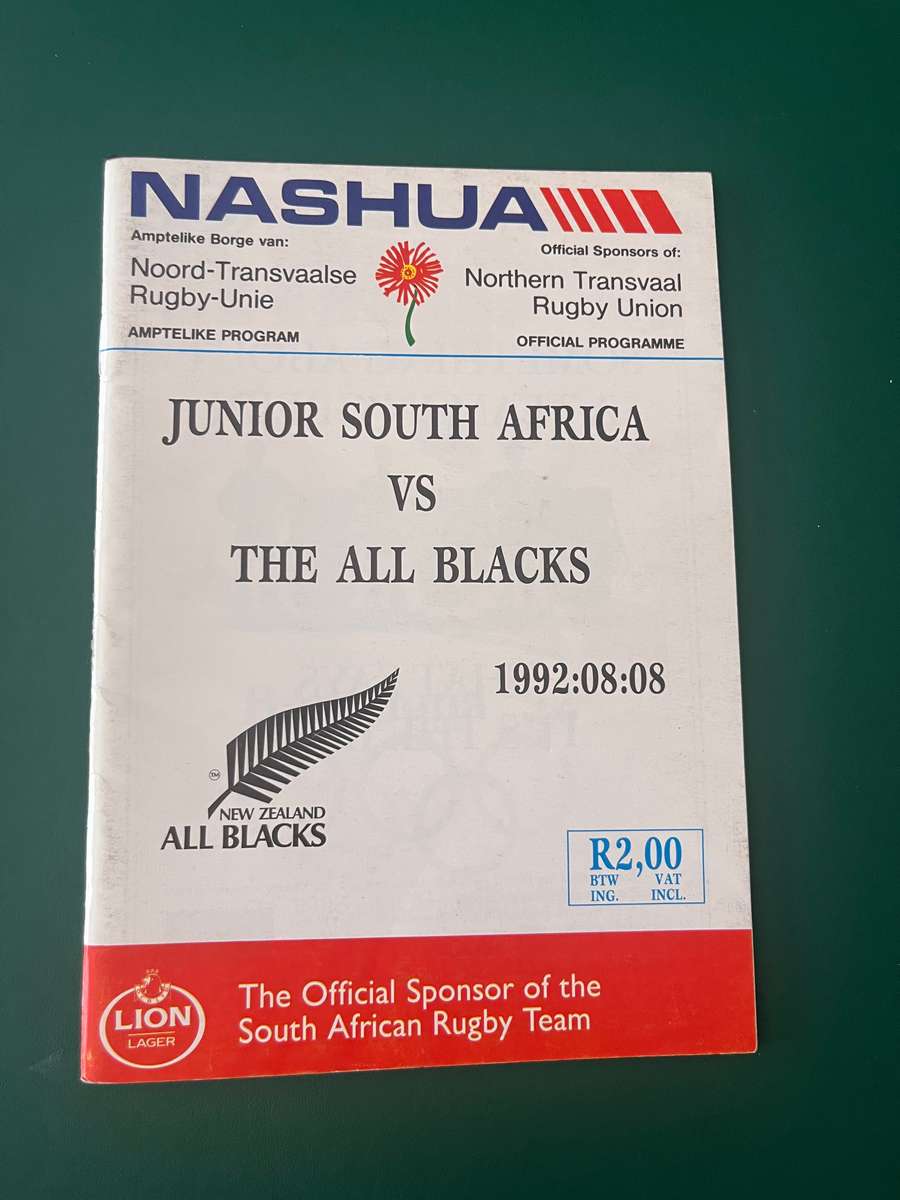 Rugby Programme - Junior South-Africa/Springboks vs All Blacks 08/08/1992