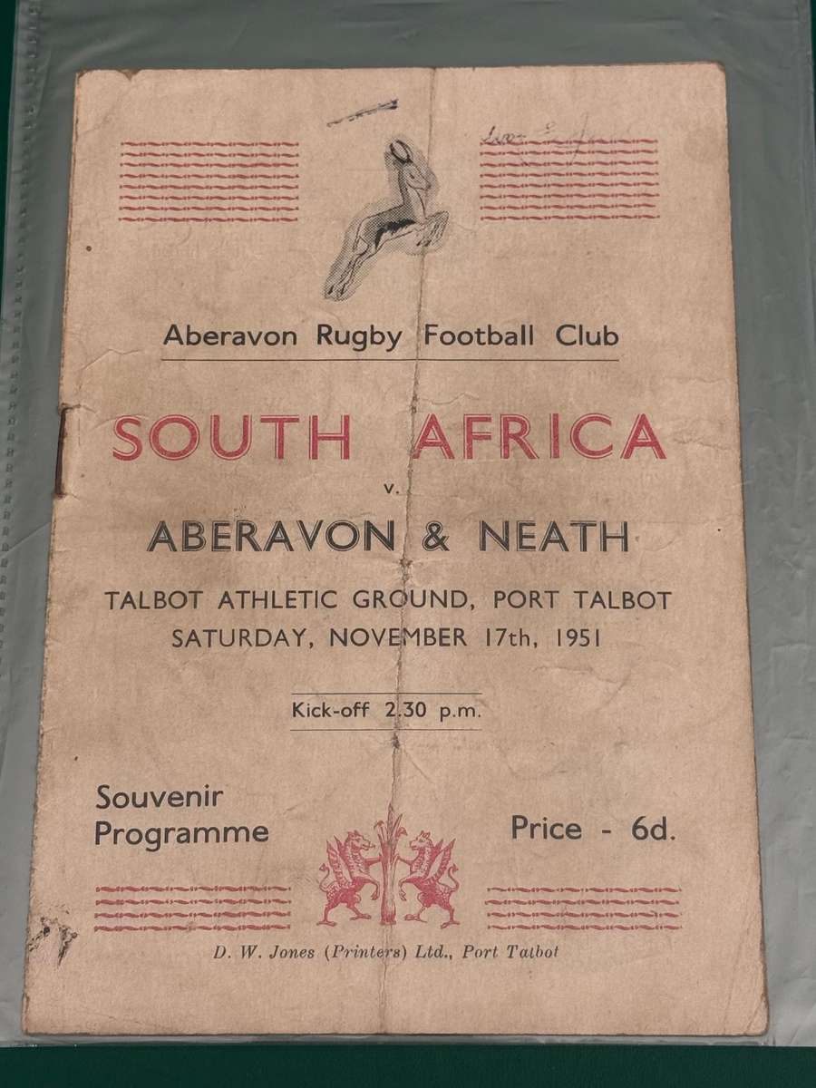 Rugby Programme - South-Africa vs Aberavon & Neath 17/11/1951
