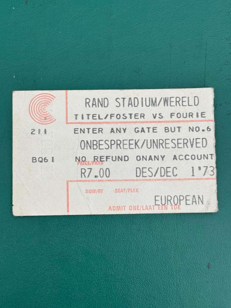 Boxing Ticket - Pierre Fourie vs Bob Forster 1/12/1973