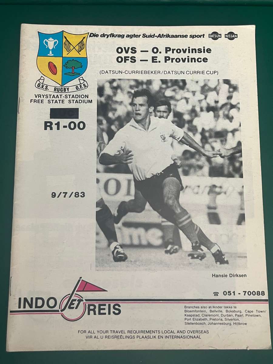 Rugby Programme - Free State vs Eastern-Province 09/07/1983