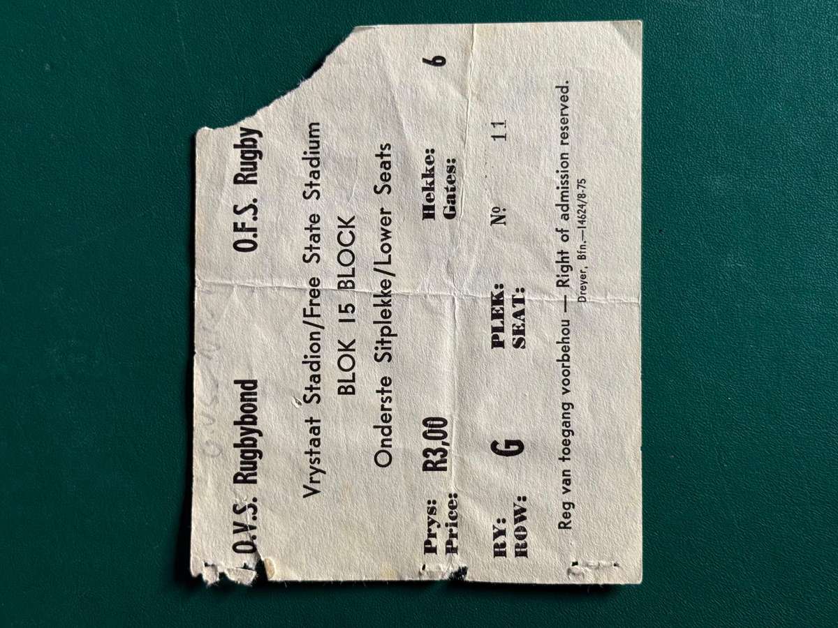 Rugby Ticket - Free State vs Northern-Transvaal 14/06/1975