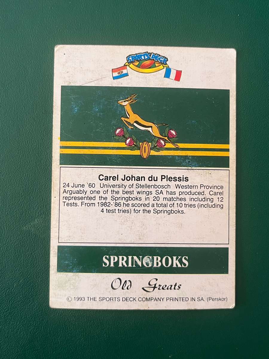Rugby Card - Carel du Plessis 1993 Sports Deck Rugby Card