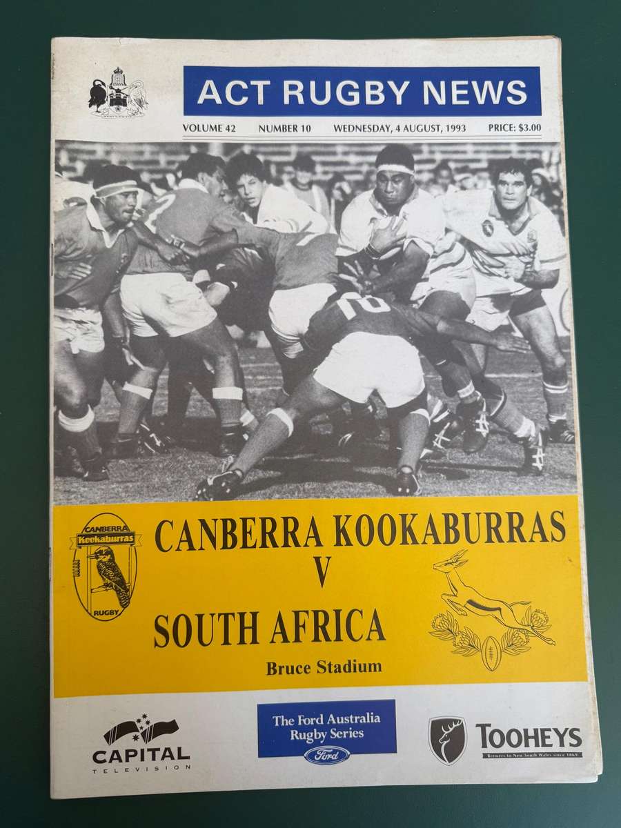 Rugby Programme - *TOUR MATCH* Canberra Kookaburras vs South-Africa 04/08/1993
