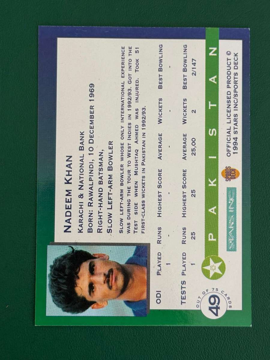 Cricket Card - *SIGNED* Nadeem Khan 1994 Sports Deck Cricket Card