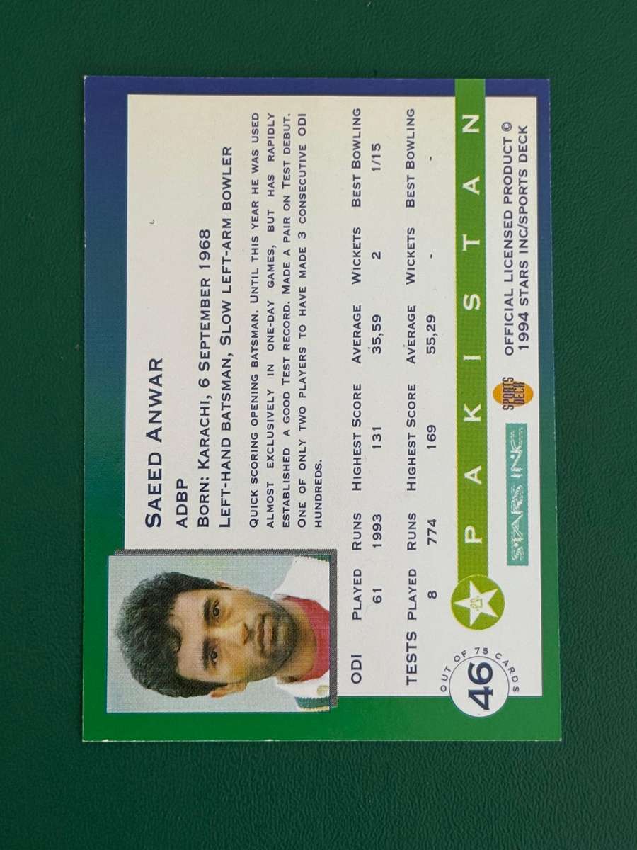 Cricket Card - *SIGNED* Saeed Anwar 1994 Sports Deck Cricket Card