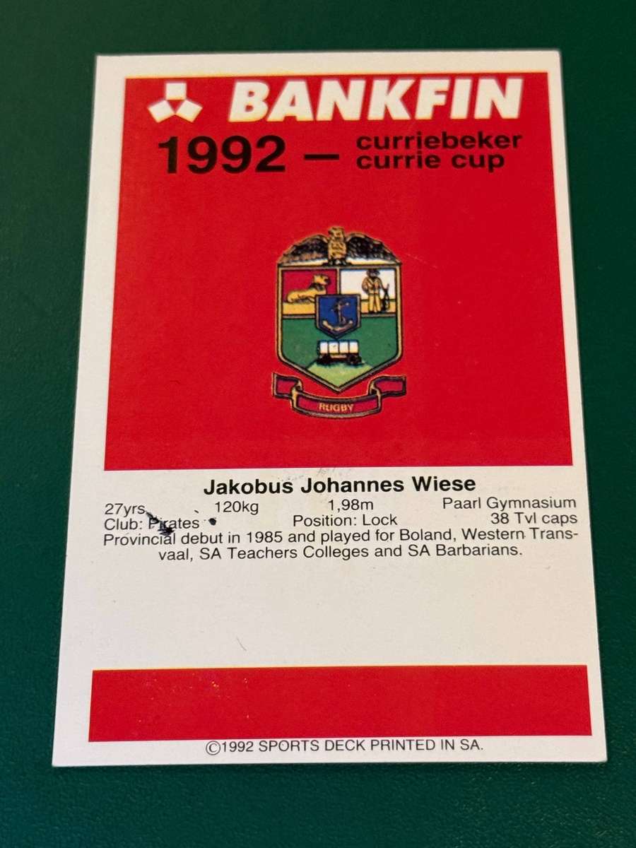 Rugby Card - *SIGNED* Kobus Wiese 1992 Sports Deck Rugby Card