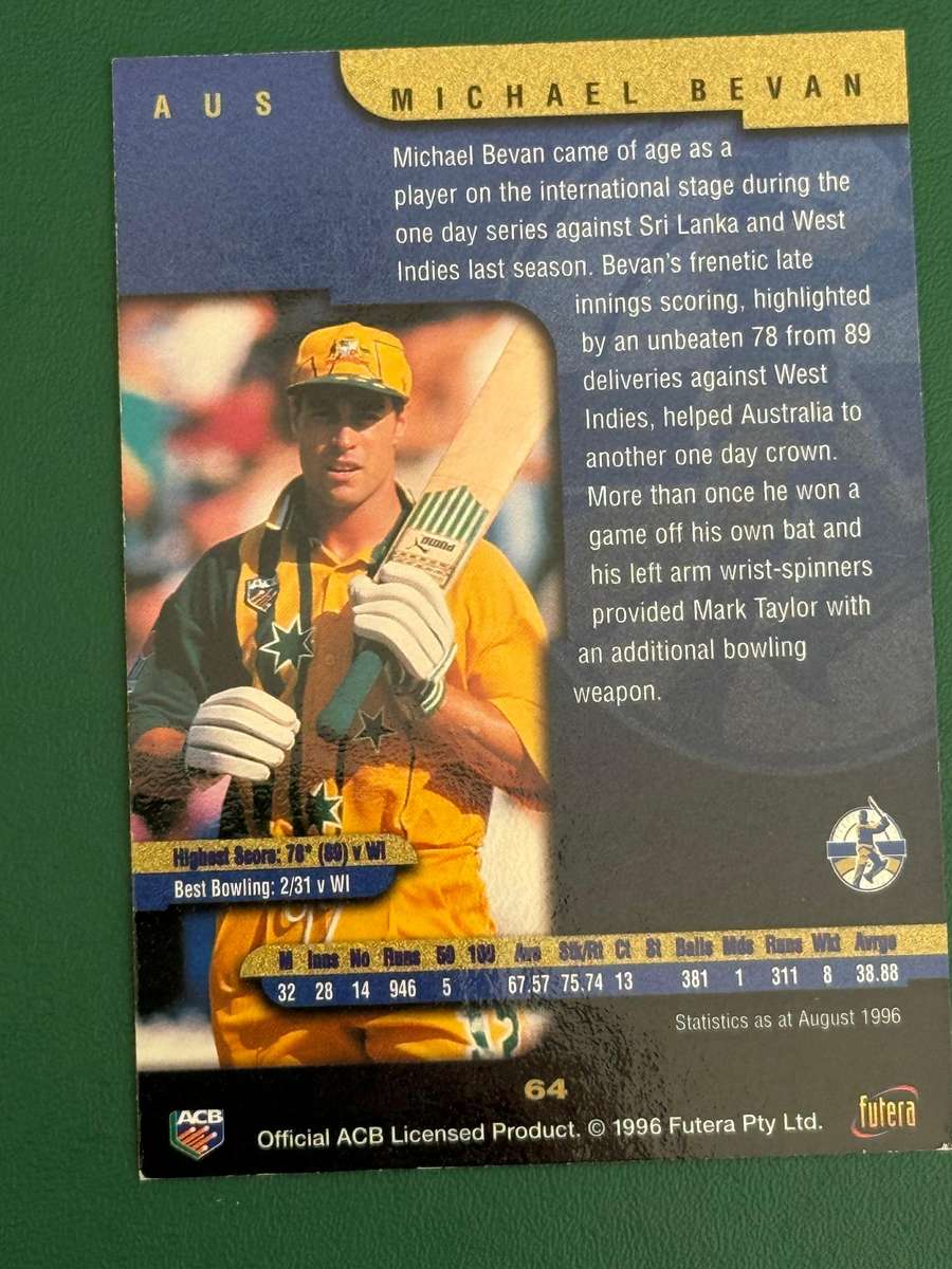 Cricket Card - *SIGNED* Michael Bevan (Nr64) 1996 Futera Cricket Card