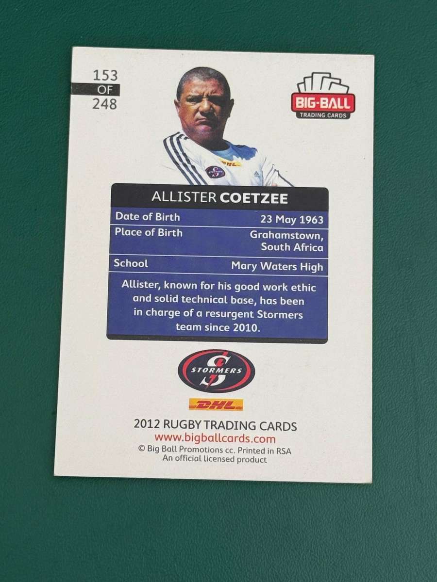 Rugby Card - *SIGNED* Allistair Coetzee 2012 Big Ball Rugby Card