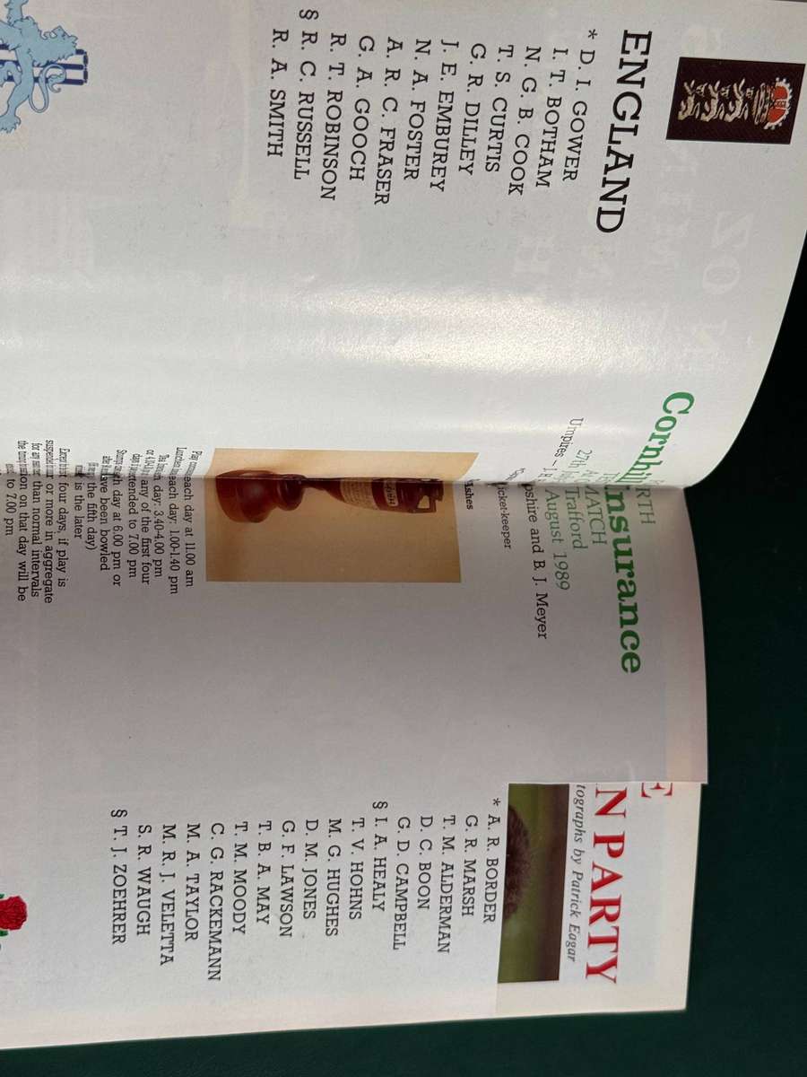 Cricket Programme - *SIGNED by 30* England vs Australia 27 July - 1 August 1989 (Fourth Ashes Test)