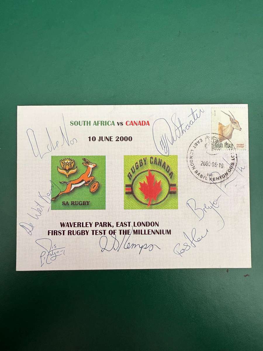 Rugby First Day Cover /FDC - *SIGNED* South-Africa vs Canada 10/06/2000 (East-London)