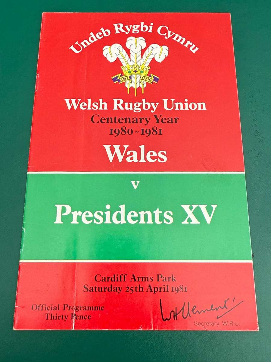 Rugby Programme - Wales vs Presidents XV 25/04/1981
