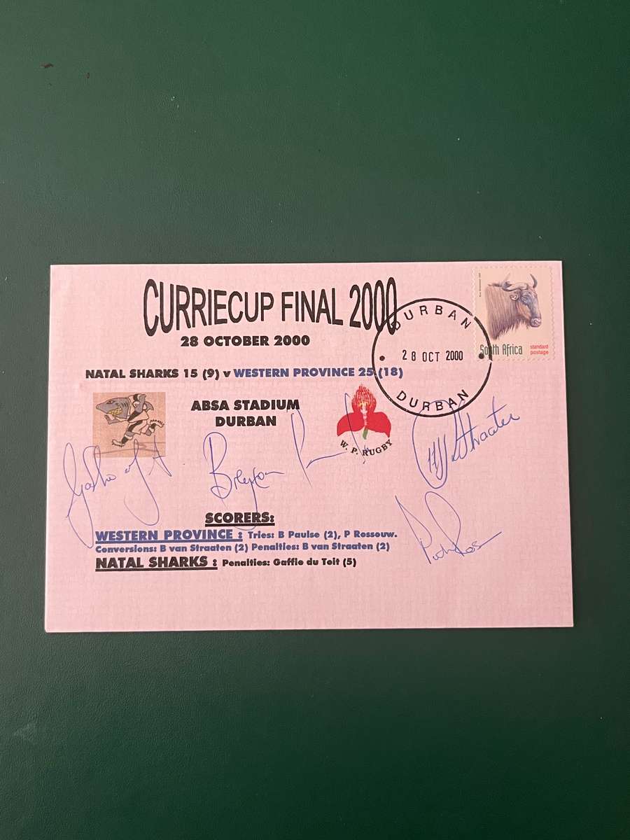 Rugby - *SIGNED* FDC/First Day Cover WP vs Natal Currie Cup FINAL 28/10/2000