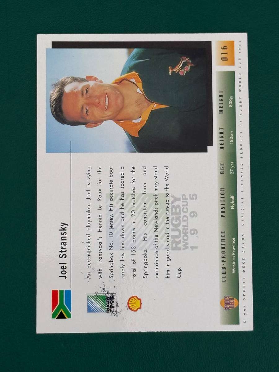 Rugby Card - *SIGNED* Joel Stransky 1995 Sports Deck Rugby Card