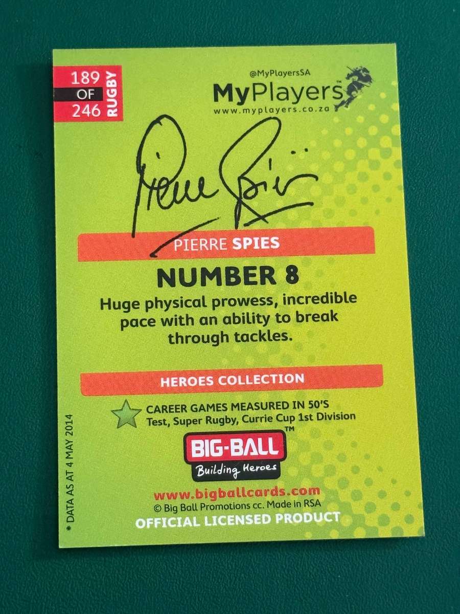 Rugby Card - *SIGNED* Pierre Spies 2014 Big Ball Rugby Card