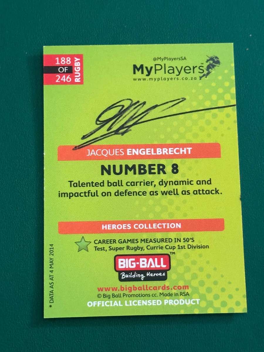 Rugby Card - *SIGNED* Jacques Engelbrecht 2014 Big Ball Rugby Card