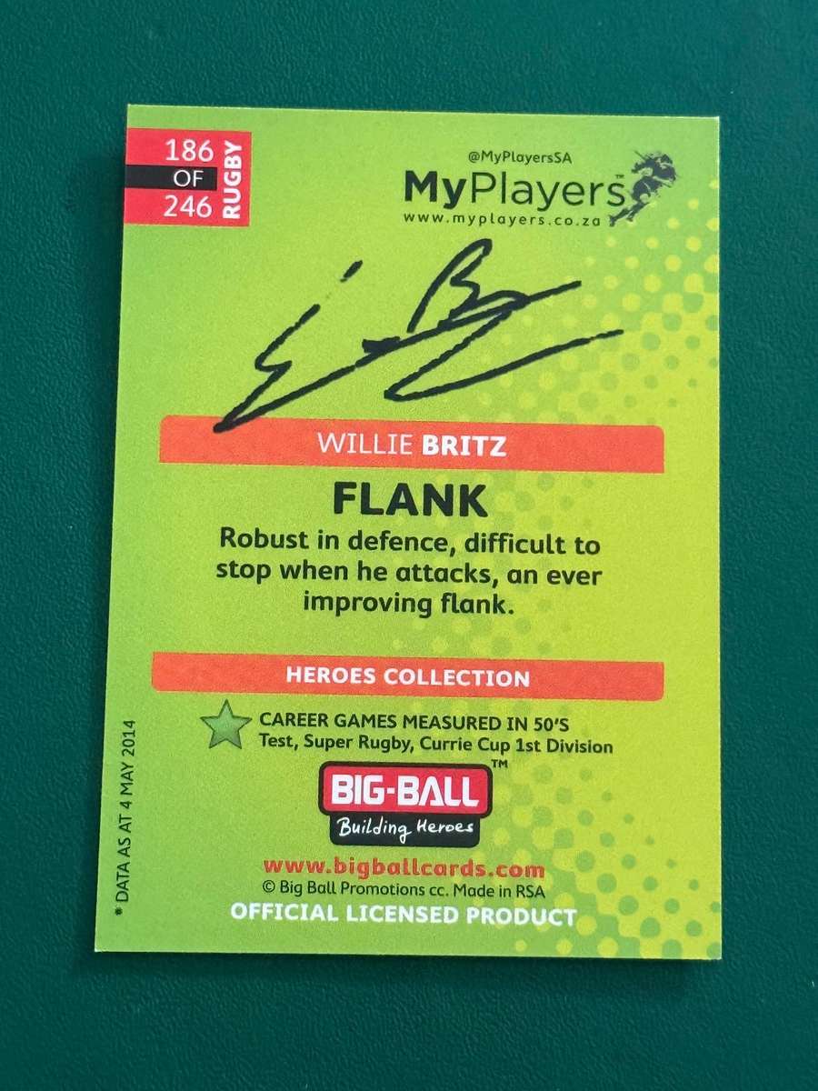 Rugby Card - *SIGNED* Willie Britz 2014 Big Ball Rugby Card