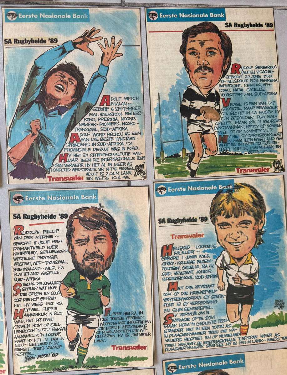 Rugby  - 27 (Twenty Seven) Sketches SA Rugby Heroes/SA Rugby Helde as per Transvaler Newspaper 1989