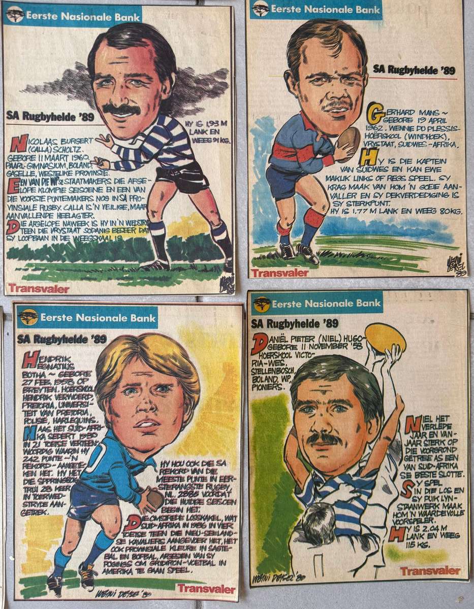 Rugby  - 27 (Twenty Seven) Sketches SA Rugby Heroes/SA Rugby Helde as per Transvaler Newspaper 1989