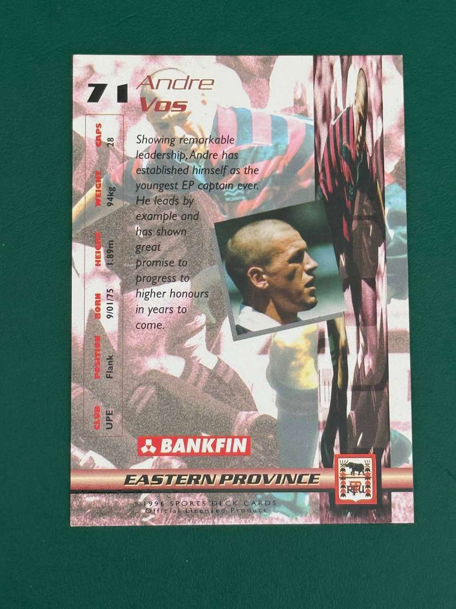 Rugby Card - *SIGNED* Andre Vos 1996 Sports Deck Rugby Card