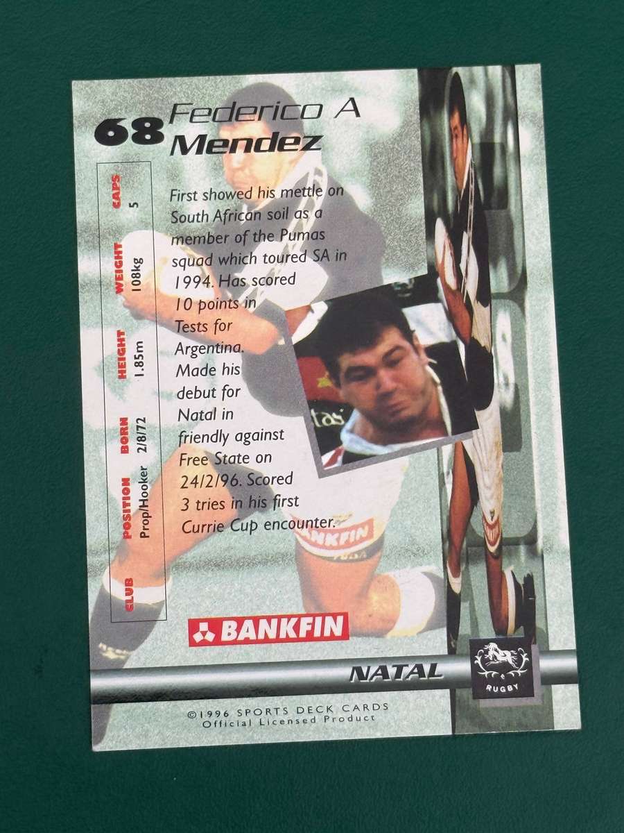 Rugby Card - *SIGNED* Federico Mendez 1996 Sports Deck Rugby Card