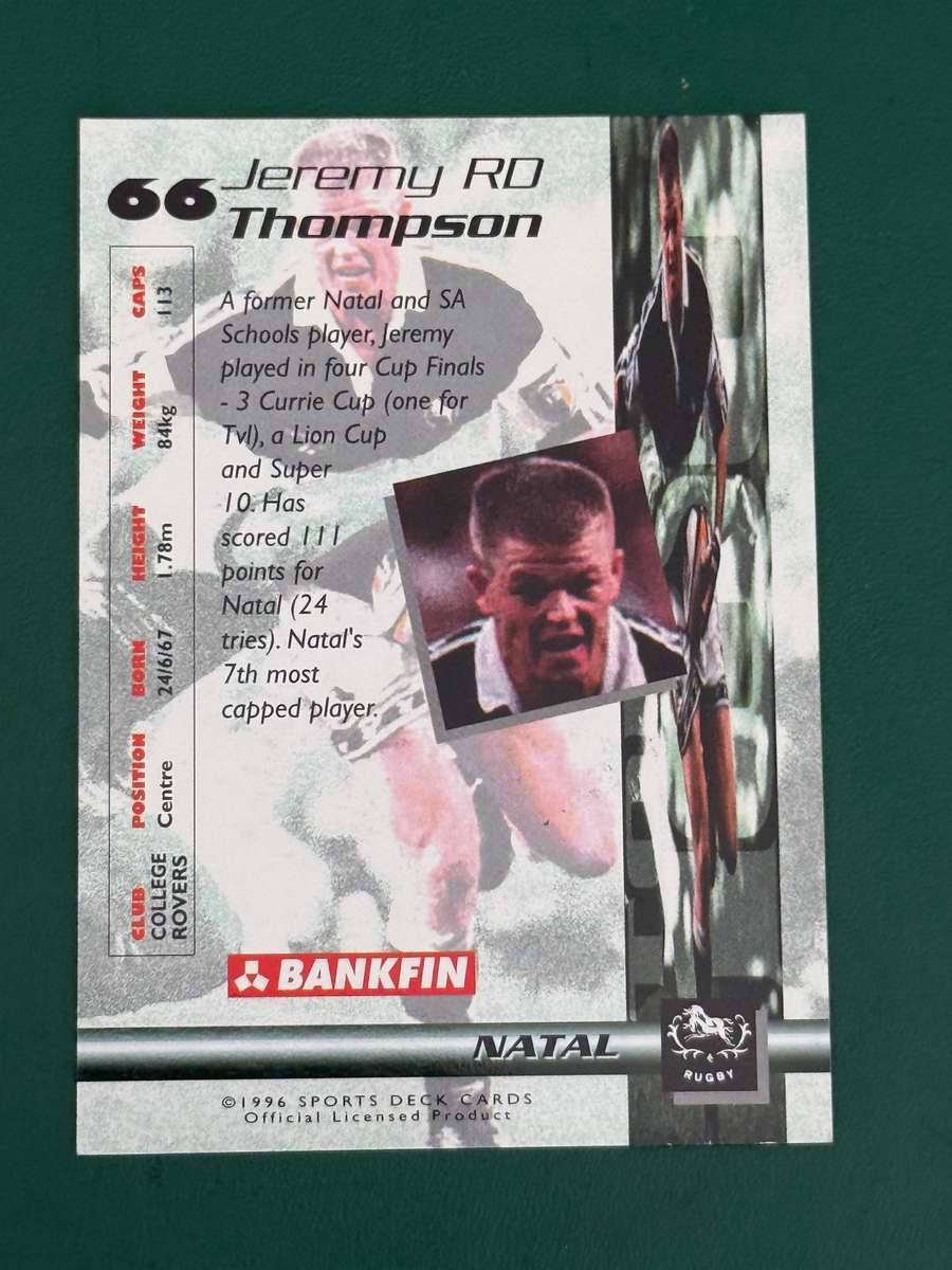Rugby Card - *SIGNED* Jeremy Thompson 1996 Sports Deck Rugby Card