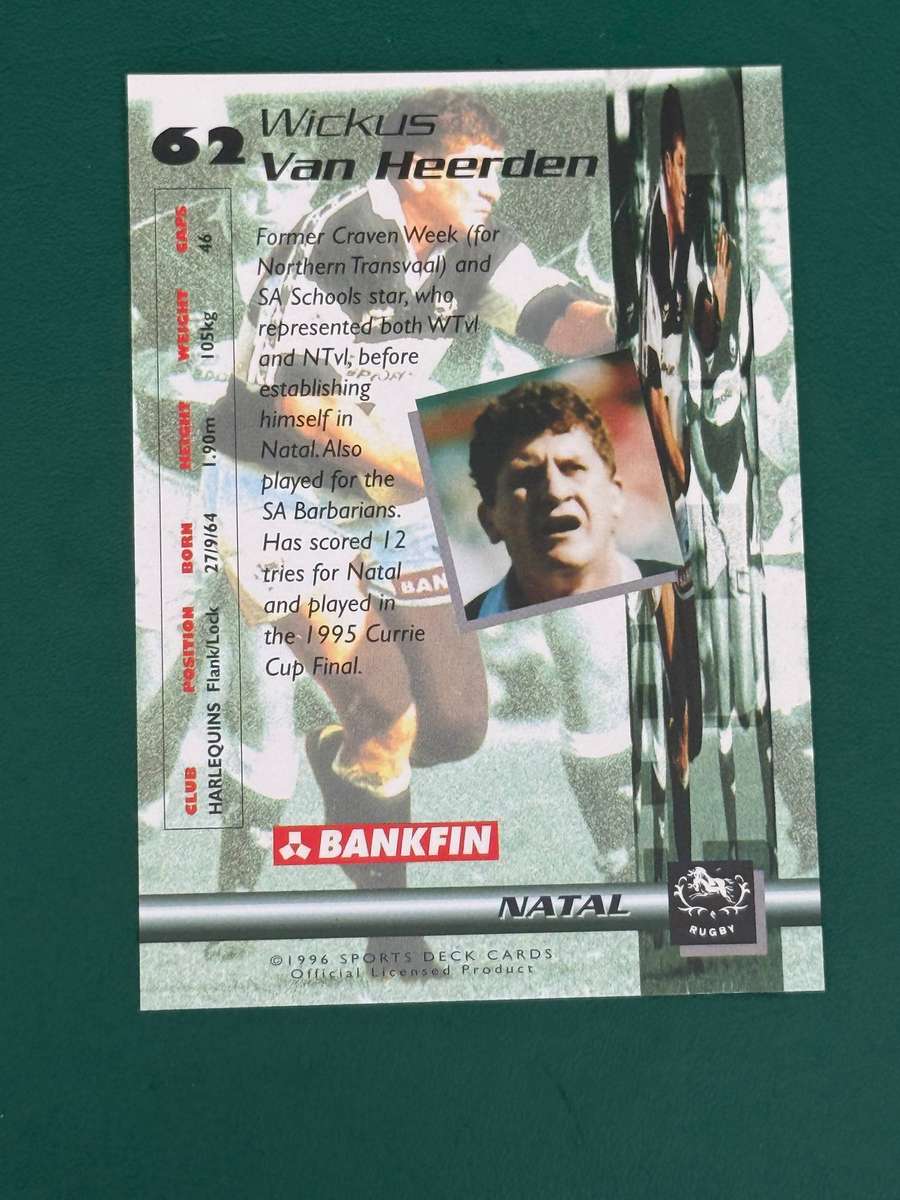 Rugby Card - *SIGNED* Wickus van Heerden 1996 Sports Deck Rugby Card