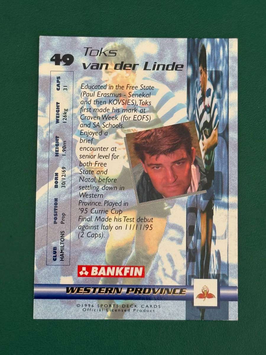 Rugby Card - *SIGNED* Toks van der Linde 1996 Sports Deck Rugby Card