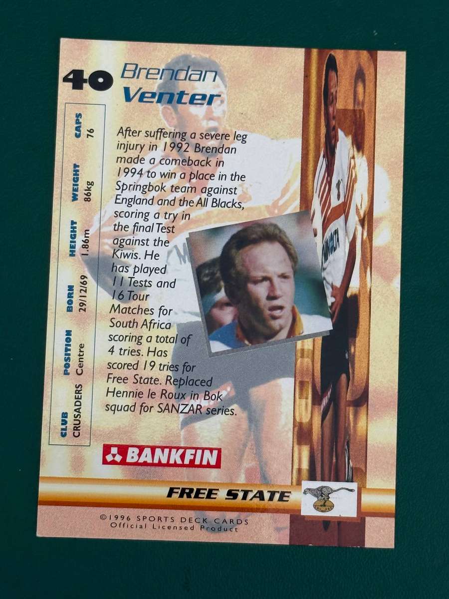 Rugby Card - *SIGNED* Brendan Venter 1996 Sports Deck Rugby Card