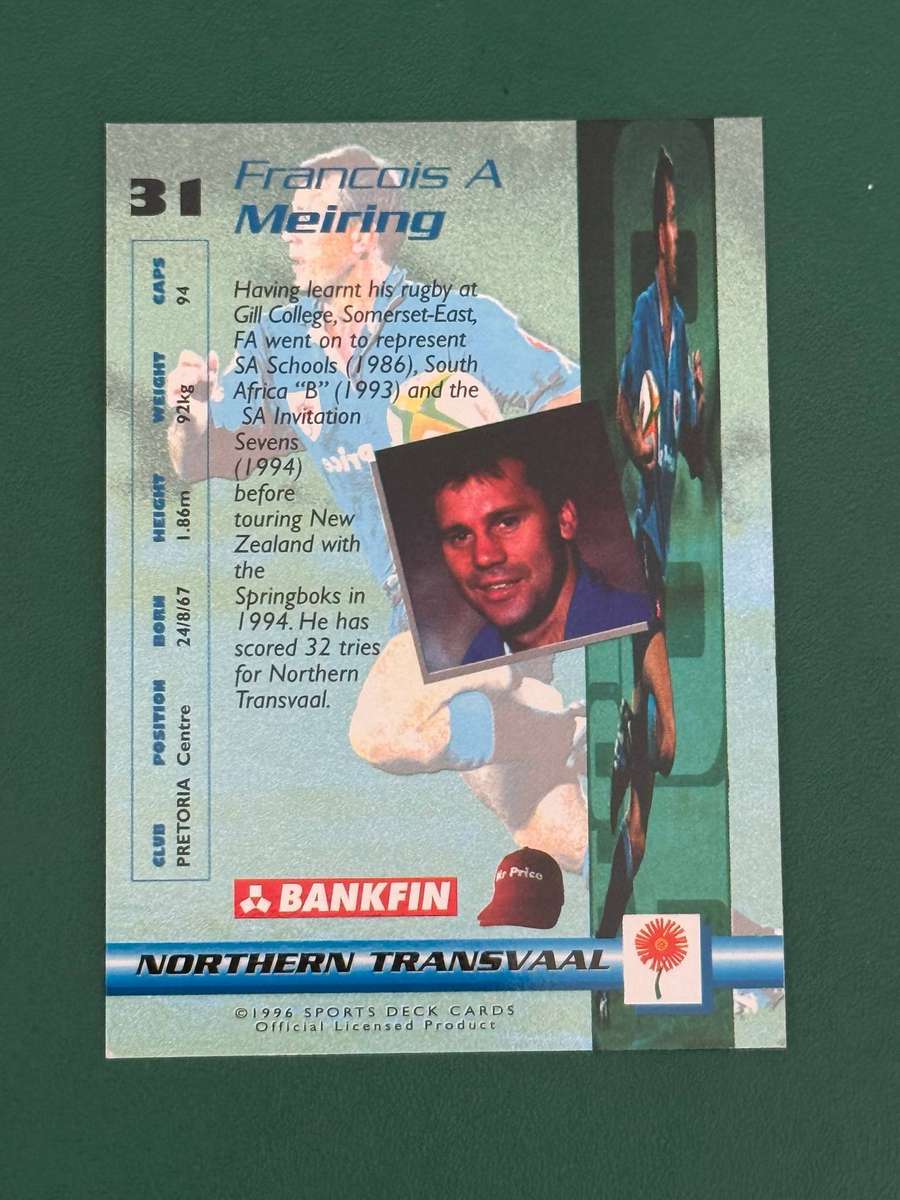 Rugby Card - *SIGNED* FA Meiring 1996 Sports Deck Rugby Card