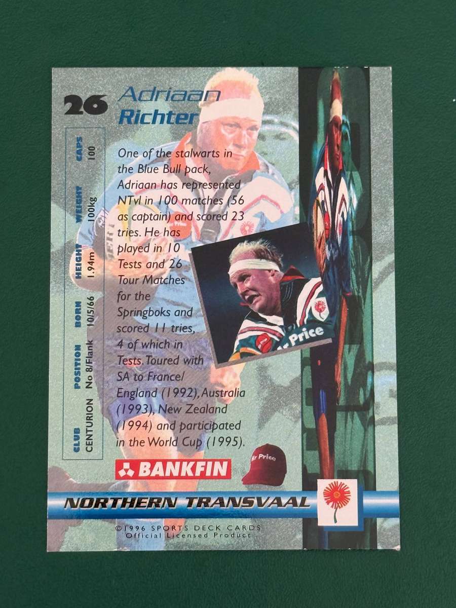 Rugby Card - *SIGNED* Adriaan Richter 1996 Sports Deck Rugby Card