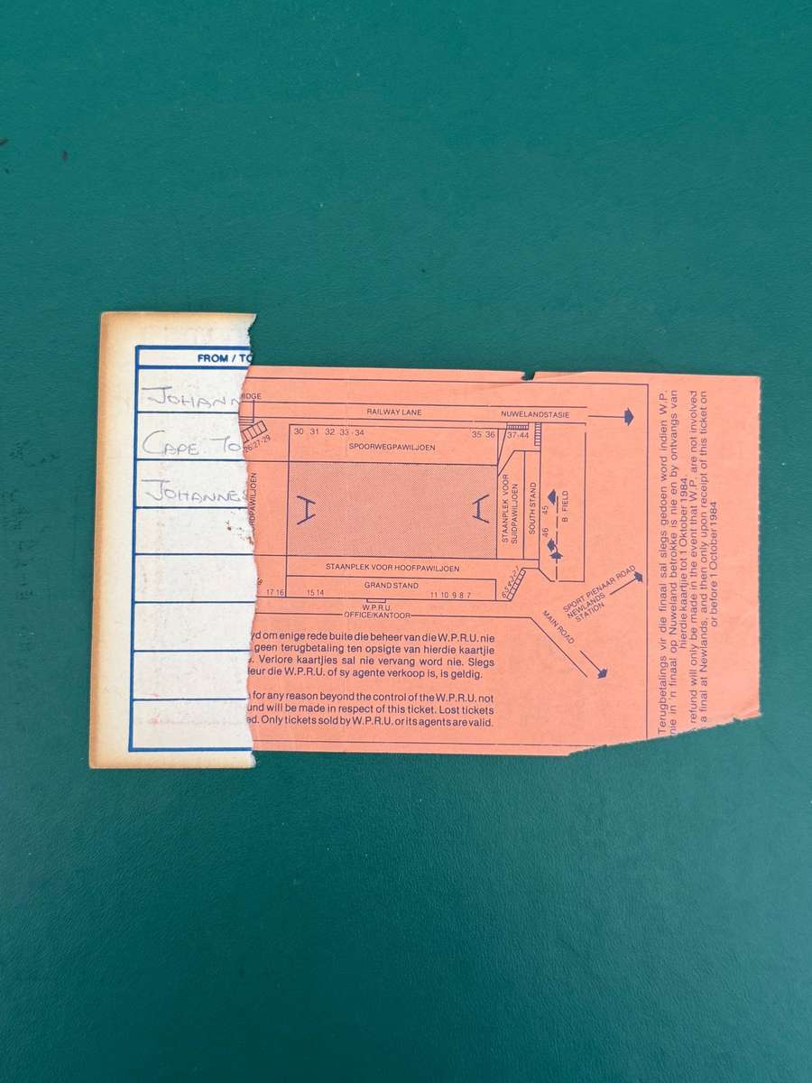 Rugby Ticket - *Currie Cup FINAL Western-Province vs Natal 06/10/1984