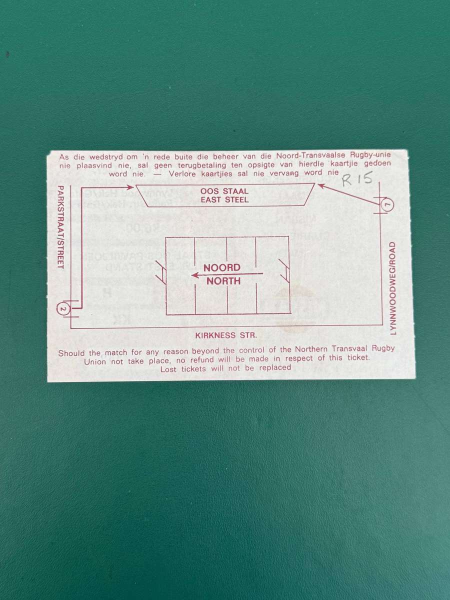 Rugby Ticket - *Currie Cup FINAL Northern-Transvaal vs Western-Province 01/10/1983