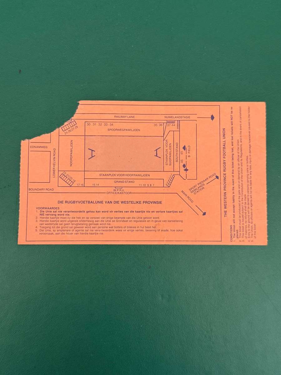 Rugby Ticket - *Currie Cup FINAL Western-Province vs Northern-Transvaal 02/10/1982