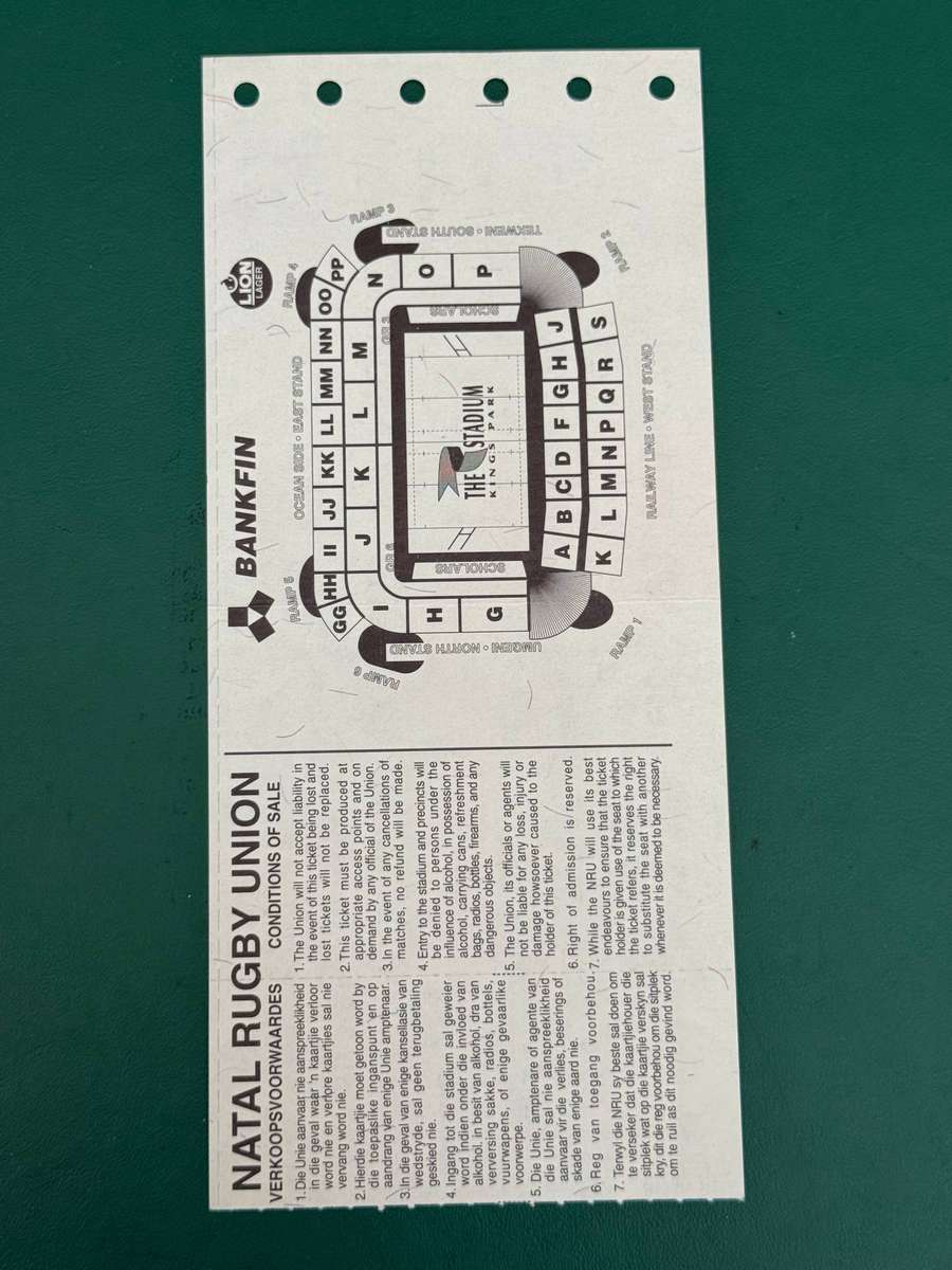 Rugby Ticket - New-Zealand vs South-Africa 15/08/1998