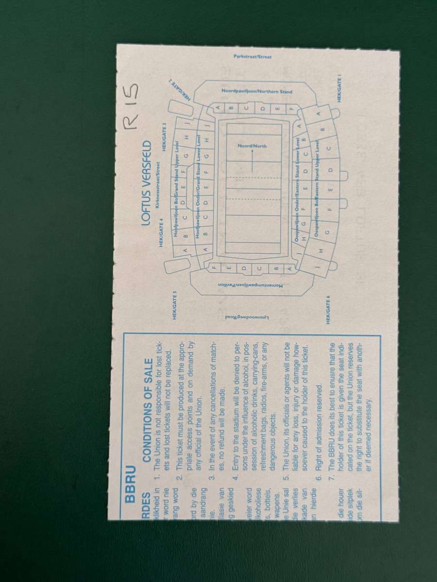 Rugby Ticket - South-Africa vs Ireland 20/06/1998