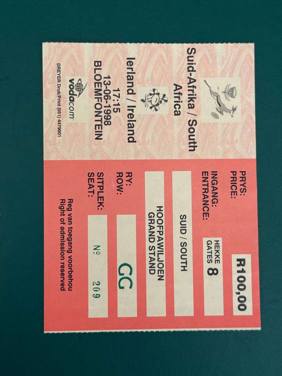 Rugby Ticket - South-Africa vs Ireland 13/06/1998