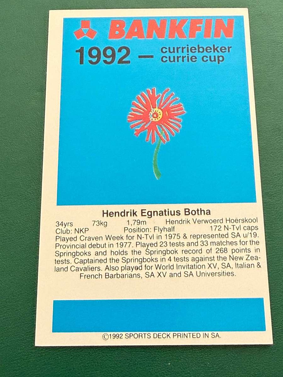 Rugby Card - *SIGNED* Naas Botha 1992 Sports Deck Rugby Card