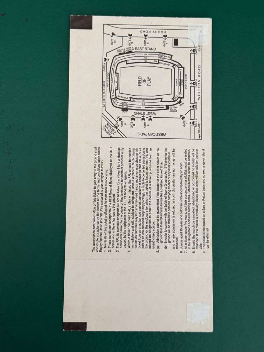 Rugby Ticket - England vs South-Africa 29/11/1997