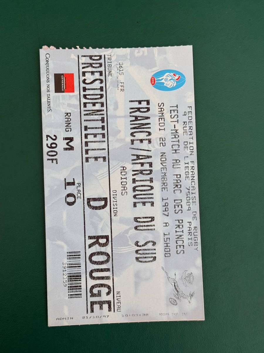 Rugby Ticket - France vs South-Africa 22/11/1997