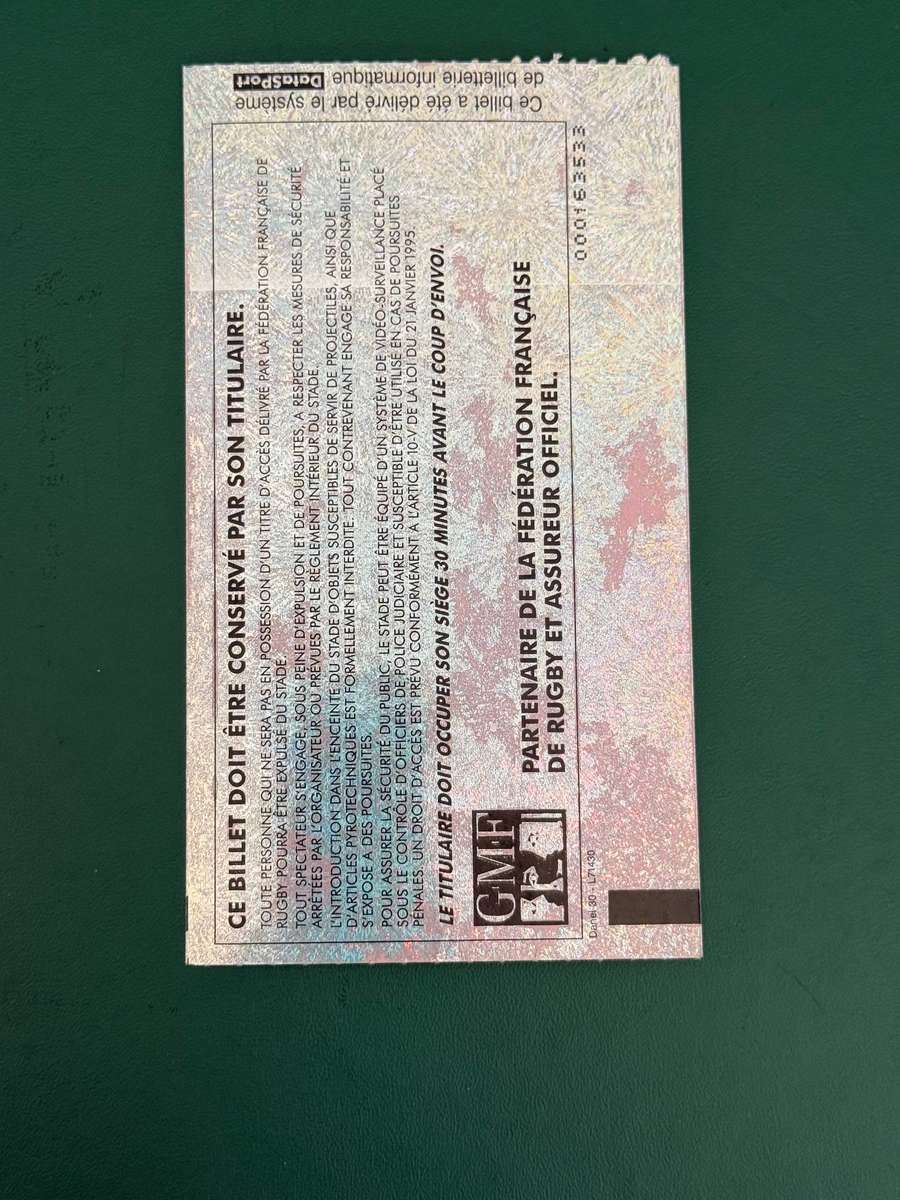 Rugby Ticket - France vs South-Africa 22/11/1997