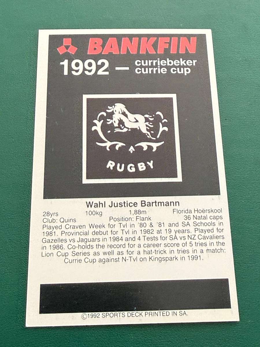 Rugby Card - *SIGNED* Wahl Bartmann 1992 Sports Deck Rugby Card