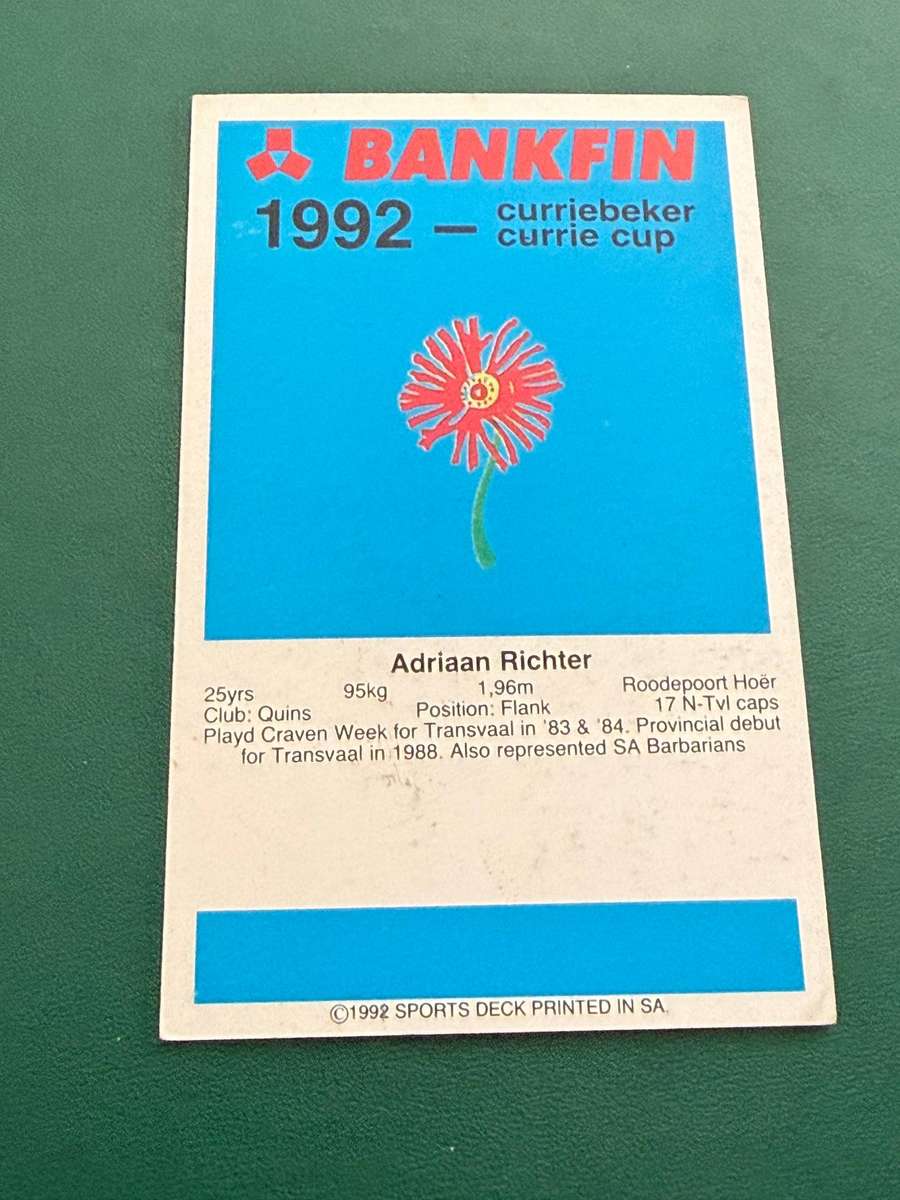 Rugby Card - *SIGNED* Adriaan Richter 1992 Sports Deck Rugby Card