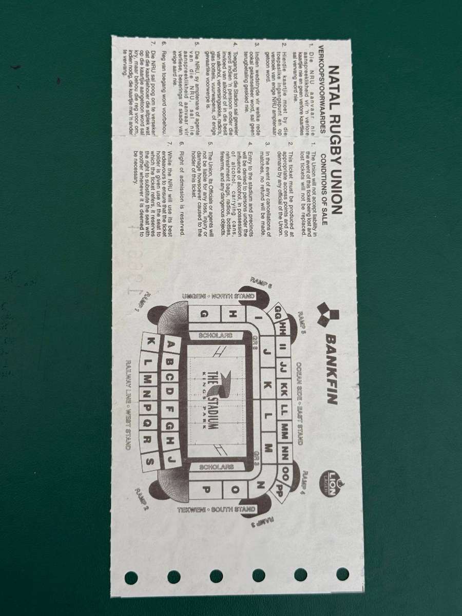 Rugby Ticket - Natal vs British Lions 14/06/1997