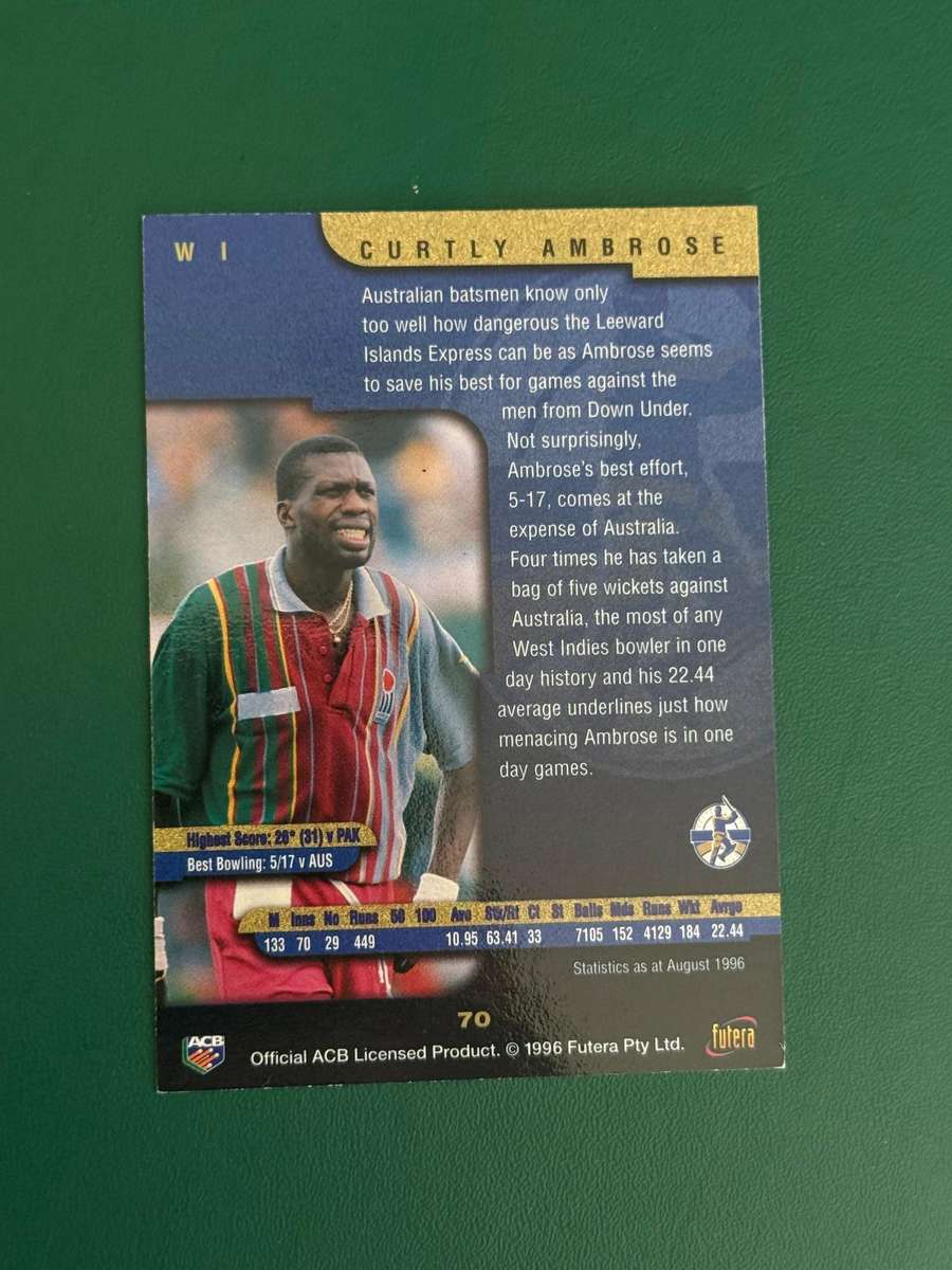 Cricket Card - *SIGNED* Curtley Ambrose (Nr70) 1996 Futera Cricket Card
