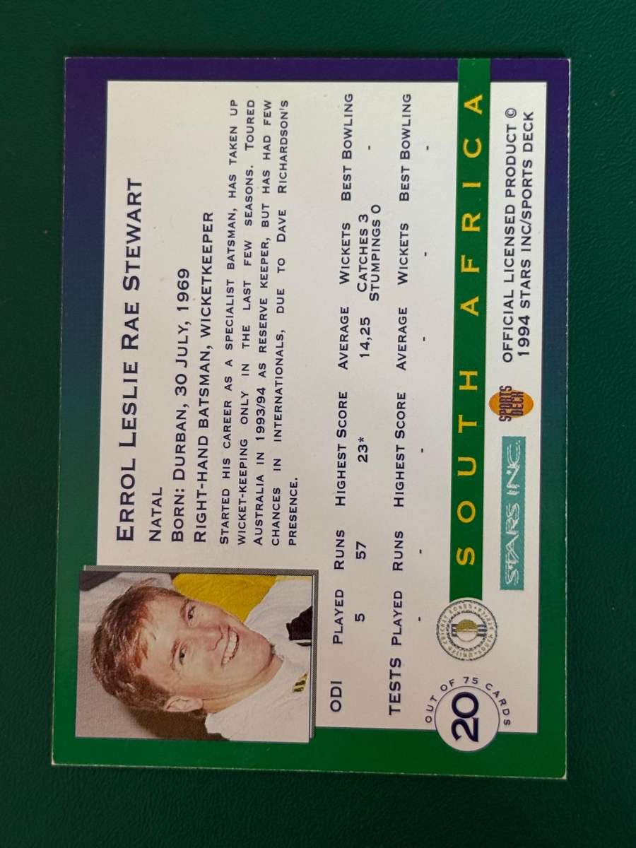 Cricket Card - Errol Stewart 1994 Sports Deck Cricket Card