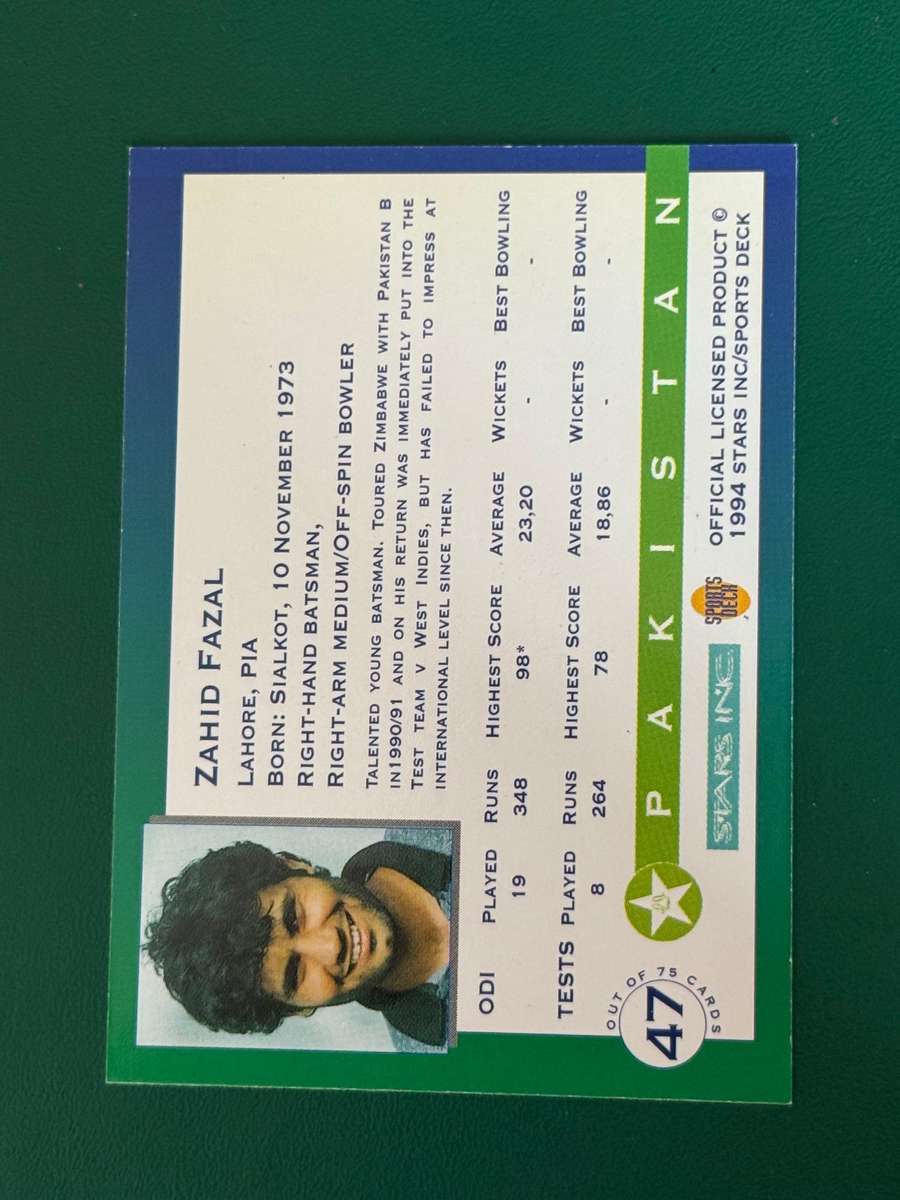 Cricket Card - Zahid Fazal 1994 Sports Deck Cricket Card