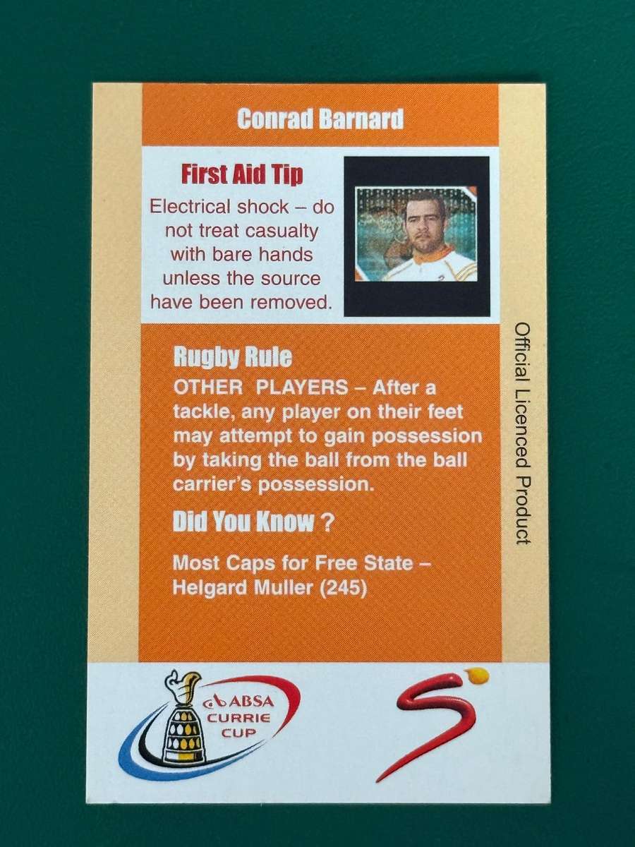 Rugby Card - Conrad Barnard 2004 Cheetahs SCI Rugby Card