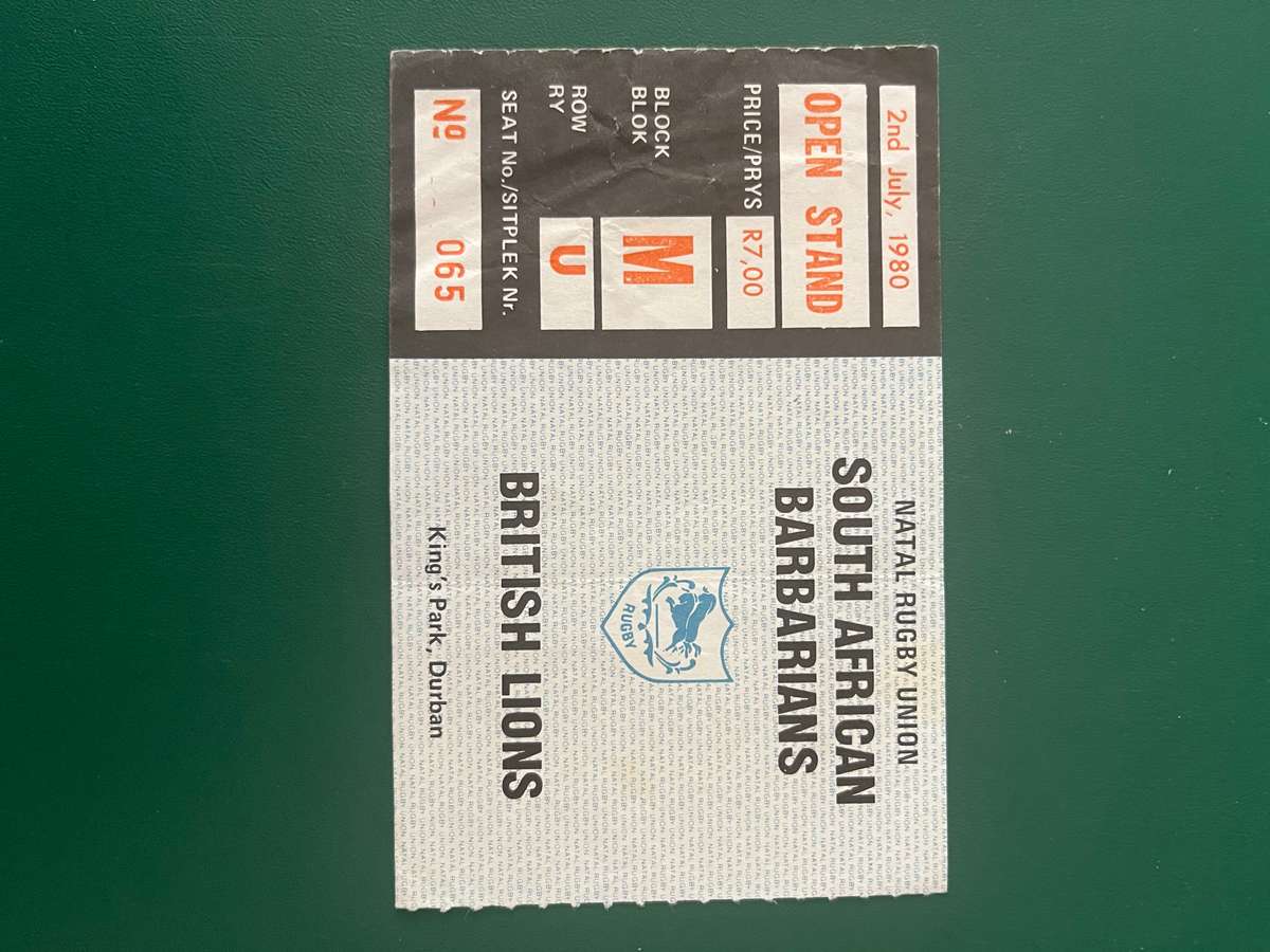 Rugby Ticket - South-African Barbarians vs British Lions 2/07/1980