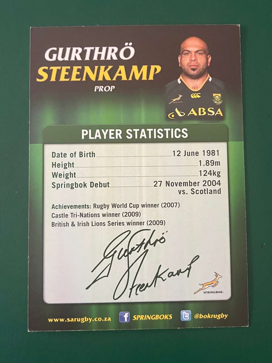 Rugby Card - 2009 Gurthro Steenkamp Absa Rugby Card